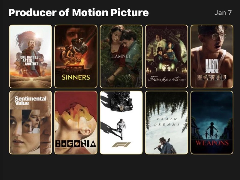 ‘Frankenstein’, ‘Weapons’ y ‘F1’, nominados a los premios de los Productores de&nbsp;Hollywood